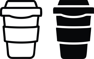 Minimalist Coffee Cup Icon – Simple Line Art Vector with Sleeve and Lid