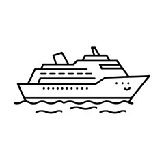 Obraz premium Cartoon cruise ship sailing on calm waves with smiling face 