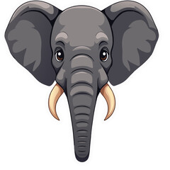 Fototapeta premium Cute cartoon elephant head with white outline on black background for illustration