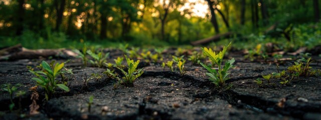 Obraz premium Lush Green Plants Flourishing Beneath Sunlight Glimmers