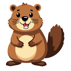 Illustration of a cute cartoon beaver smiling with a happy expression on a black background