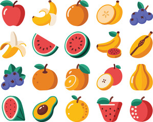 colorful flat fruit icons collection