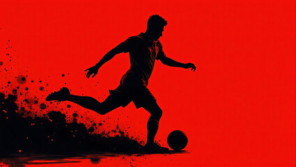 Powerful Soccer Silhouette on Red and Black Background &ndash; Abstract Sports Art