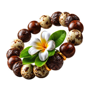 Classic kukui nut and flower lei combo, island traditional, isolated on transparent background