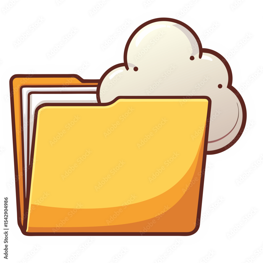 Poster illustration of a folder with cloud symbolizing data storage and cloud computing