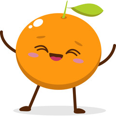 Cute orange character kawai vector for orange mascot. happy face, winking eye,. smile