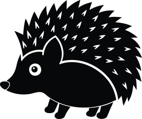 Silhouette of a cute cartoon hedgehog with spiky quills on its back