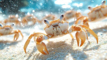 Close-up of a crab in shallow water.
