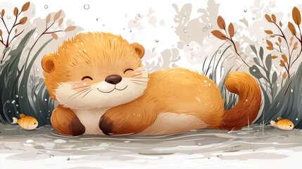Cheerful otter resting by the water's edge.