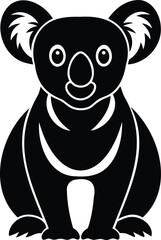 Black and white illustration of a cute stylized cartoon koala bear