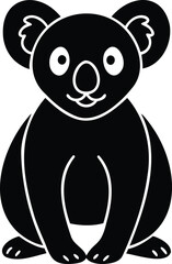 Cute and simple koala illustration in a solid black silhouette style