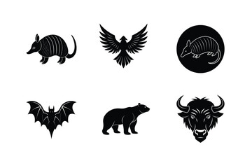 Black silhouettes of wild animals set design