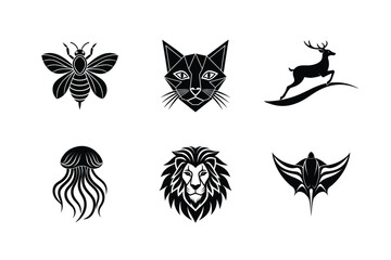 Geometric animal icons bee cat deer lion jellyfish stingray
