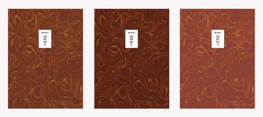 Set of luxury patterns with swirls, bright brown abstract liquid dynamic gradient waves background. Fluid marble texture for notebook, banner or poster. Modern cover design with copy space for text.