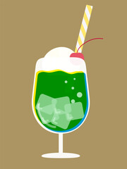 版ずれ風のメロンソーダのレトロ可愛いイラスト