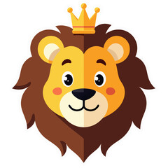 Fototapeta premium Cute cartoon lion illustration with a golden crown on a black background design