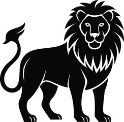 Heraldic Lion Standing Tall in Black and White Graphic Illustration