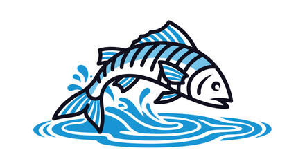 Fish Leaping out of Water into the Air in Blue Color Illustration Art