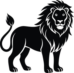 A striking depiction of a lion standing with its majestic mane