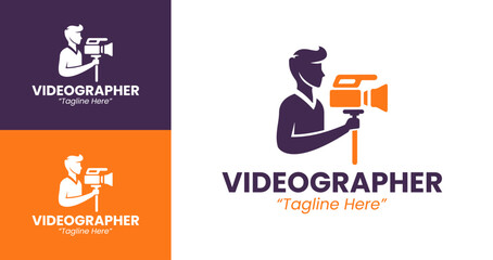 Stylish Videographer Logo with Camera and Film Roll for Business Branding in Purple and Orange