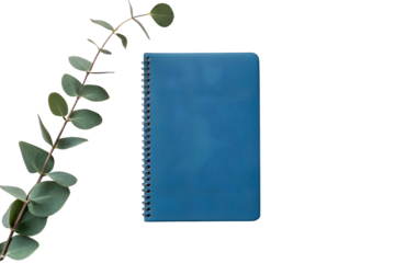 Blue Spiral Notebook with Eucalyptus Branch Minimalist Stationery Mockup