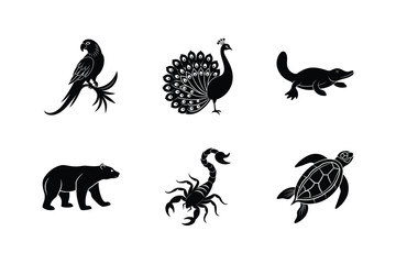 Black silhouettes of various animals collection