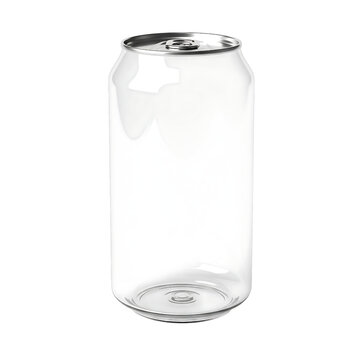 Empty clear plastic drink can sealed with a silver ring pull tab lid mockup isolated on white background