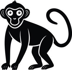 Silhouette of a monkey in a cartoonish style with a long tail