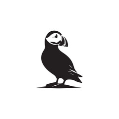 Charming Puffin Vector Silhouette Design – Bold Marine Bird Illustration with Upright Pose and Rounded Body, Ideal for Ocean Themes, Educational Prints, and Wildlife-Inspired Branding


