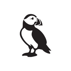 Charming Puffin Vector Silhouette Design – Bold Marine Bird Illustration with Upright Pose and Rounded Body, Ideal for Ocean Themes, Educational Prints, and Wildlife-Inspired Branding

