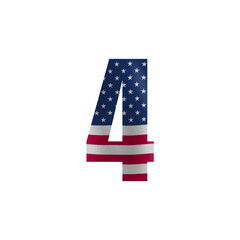 Patriotic Number Four American Flag Design, Fourth of July Graphic