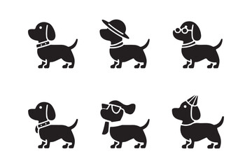 Simple and cute dog silhouette material collection, dog isolated black silhouette Vector illustration on white background