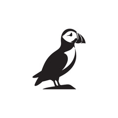 Charming Puffin Vector Silhouette Design – Bold Marine Bird Illustration with Upright Pose and Rounded Body, Ideal for Ocean Themes, Educational Prints, and Wildlife-Inspired Branding

