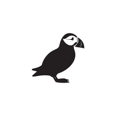 Charming Puffin Vector Silhouette Design – Bold Marine Bird Illustration with Upright Pose and Rounded Body, Ideal for Ocean Themes, Educational Prints, and Wildlife-Inspired Branding

