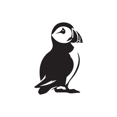 Charming Puffin Vector Silhouette Design – Bold Marine Bird Illustration with Upright Pose and Rounded Body, Ideal for Ocean Themes, Educational Prints, and Wildlife-Inspired Branding

