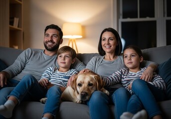 Movie Night Bliss Family and Dog Together