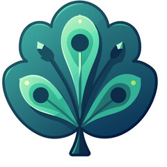 Decorative Leaf Illustration with Teal and Green Hues Against a Black Background