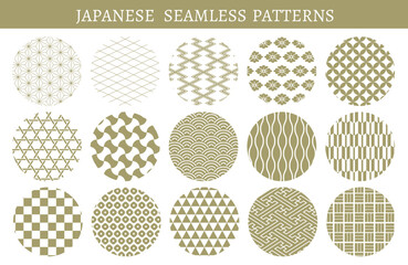 シンプルな和柄のシームレスパターンセット