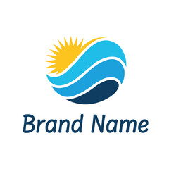Tropical Sun and Wave Logo Design Summer Beach Brand Identity Icon for Travel Resort or Vacation Business