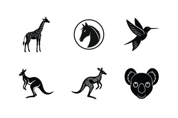Australian animals and horse silhouette icons