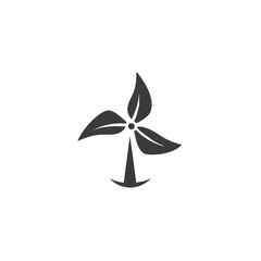 Eco Wind Energy Wind Turbine Icon Combined with Leaf Vector Silhouette Flat Icon Design