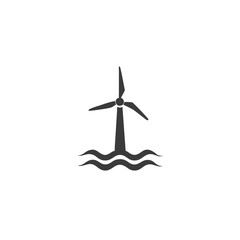 Offshore Wind Turbine Turbine Standing in Water Icon Vector Silhouette Flat Icon Design