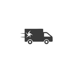 Wind Energy Delivery Truck Icon Delivery Van Icon with Wind Blade Symbol Vector Silhouette Flat Icon Design
