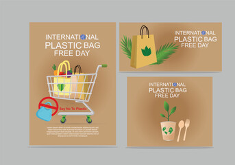 Vector design set for International Plastic bag Free day or Stop plastic save earth elegant illustration flyer, poster, banner backgrounds.