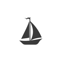 Wind Powered Boat Icon Sailboat Icon with a Small Wind Turbine Vector Silhouette Flat Icon Design