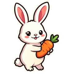 Obraz premium Cute cartoon bunny holding a carrot, a delightful and whimsical illustration on black background