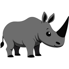 Fototapeta premium Cute cartoon rhinoceros isolated on black background, adorable animal illustration