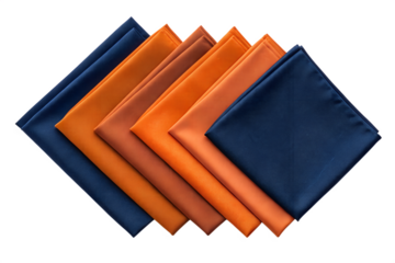 Set of Six Elegant Dinner Napkins in Autumnal Hues Orange, Burnt Orange, and Navy Blue