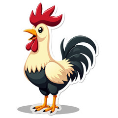 Cartoon Rooster Illustration Against Black Background for Various Design Purposes