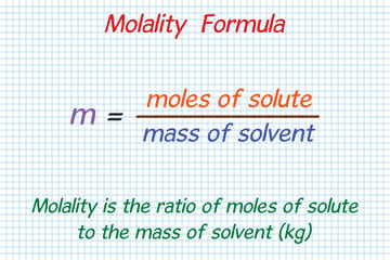 The molality of a solute  formula. School. Notebook. Cage. Homework.  Education. Science. Vector illustration.